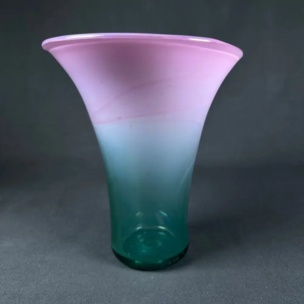 Michelle Kaptur 81' Art Glass Vase Turquoise Pink White Artisan Bend Oregon VNTG
